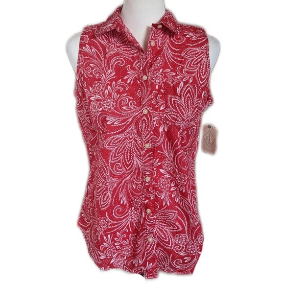 St. John's Bay Tops - St. John's Bay NWT 100% cotton sleeveless red & white paisley blouse S